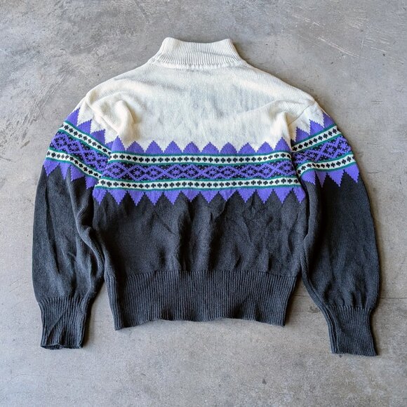 Vintage Au Courant Purple Floral Embroidered Patterned Mockneck Sweater large - Picture 8 of 8